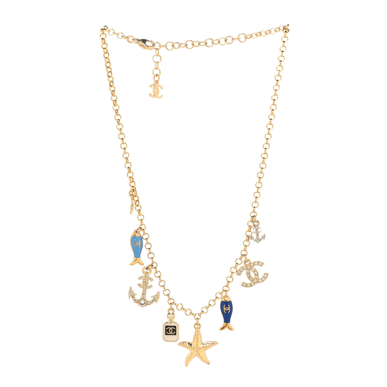 Chanel Metal Enamel Crystal Chain CC By the Sea Charms Gold Blue 3 of 5