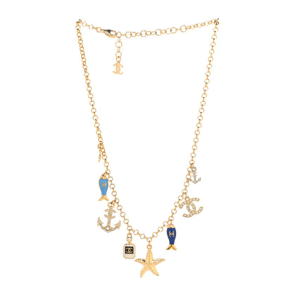 Chanel Metal Enamel Crystal Chain CC By the Sea Charms Gold Blue 3 of 5