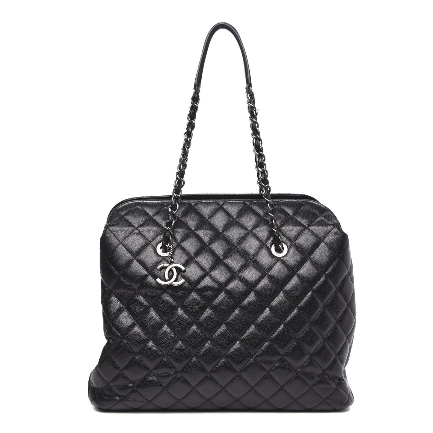 Caviar Quilted City Shopping Tote Black