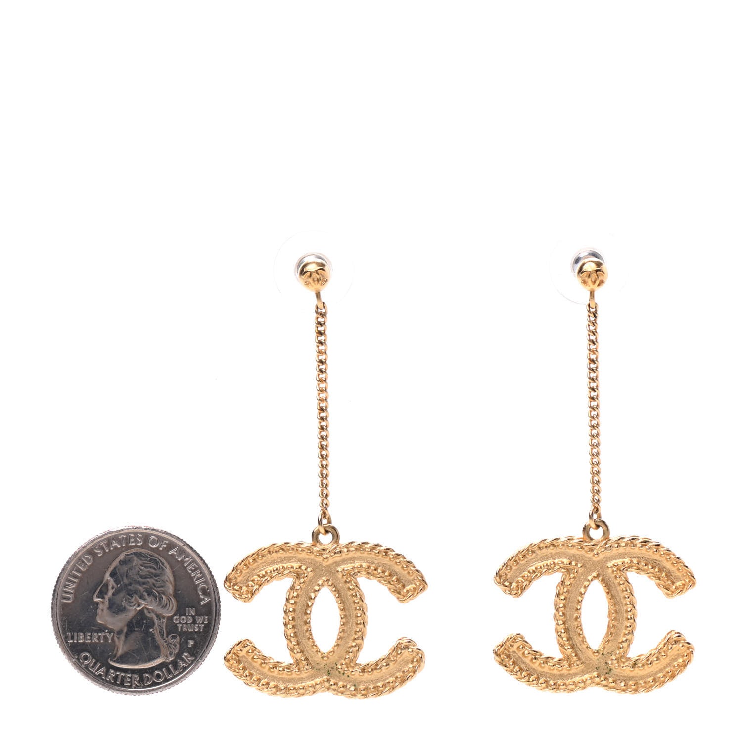 Chanel CC Drop Earrings Matte Gold 2 of 5