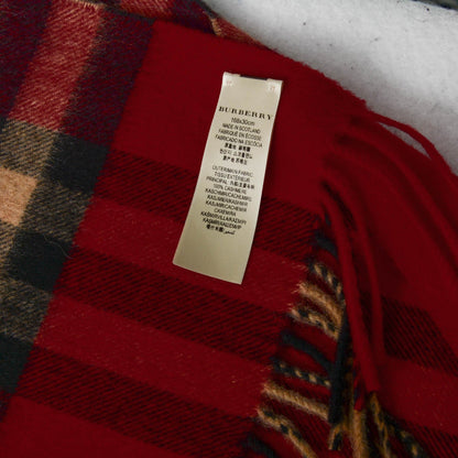 Burberry Cashmere Giant Heritage Check Fringe Scarf Red 5 of 5