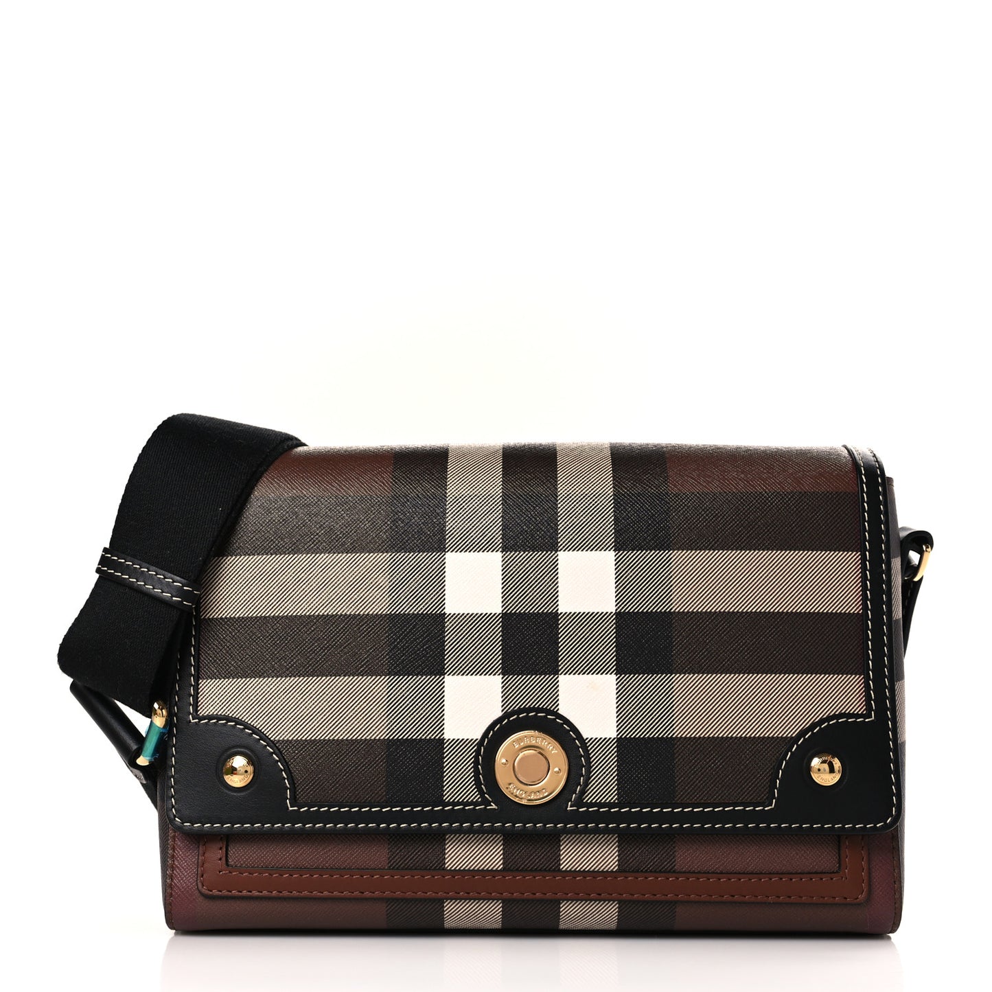 Calfskin Giant Check E-Canvas Note Crossbody Bag Dark Birch Brown