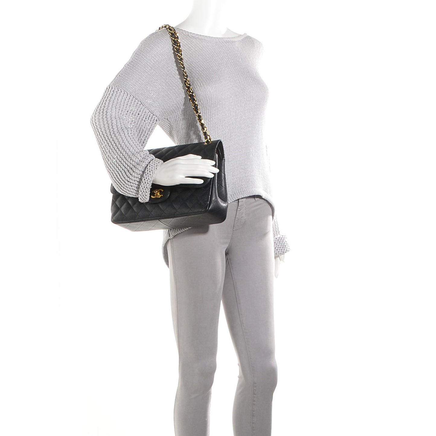 Caviar Quilted Jumbo Double Flap Black
