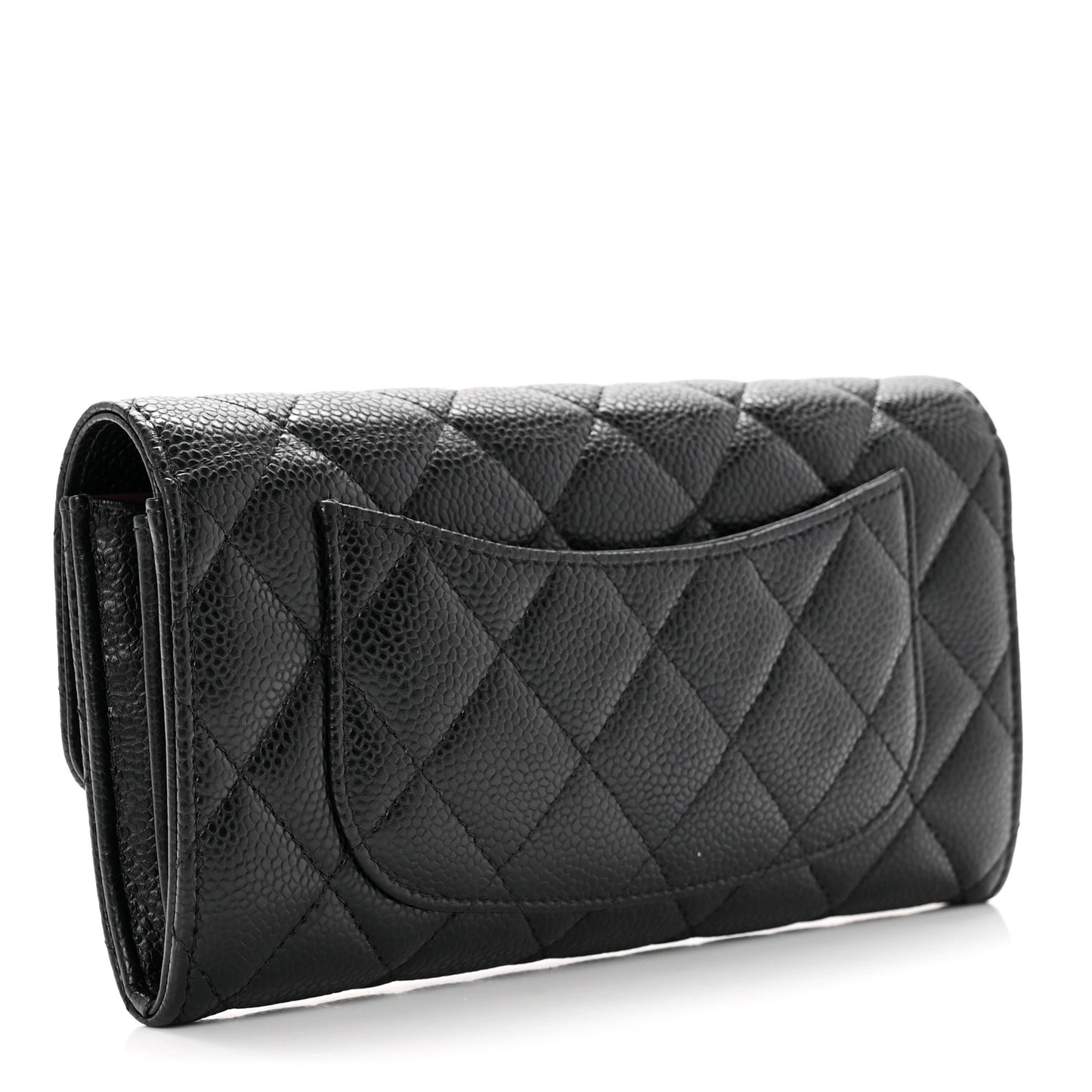 Caviar Quilted Large Gusset Flap Wallet Black