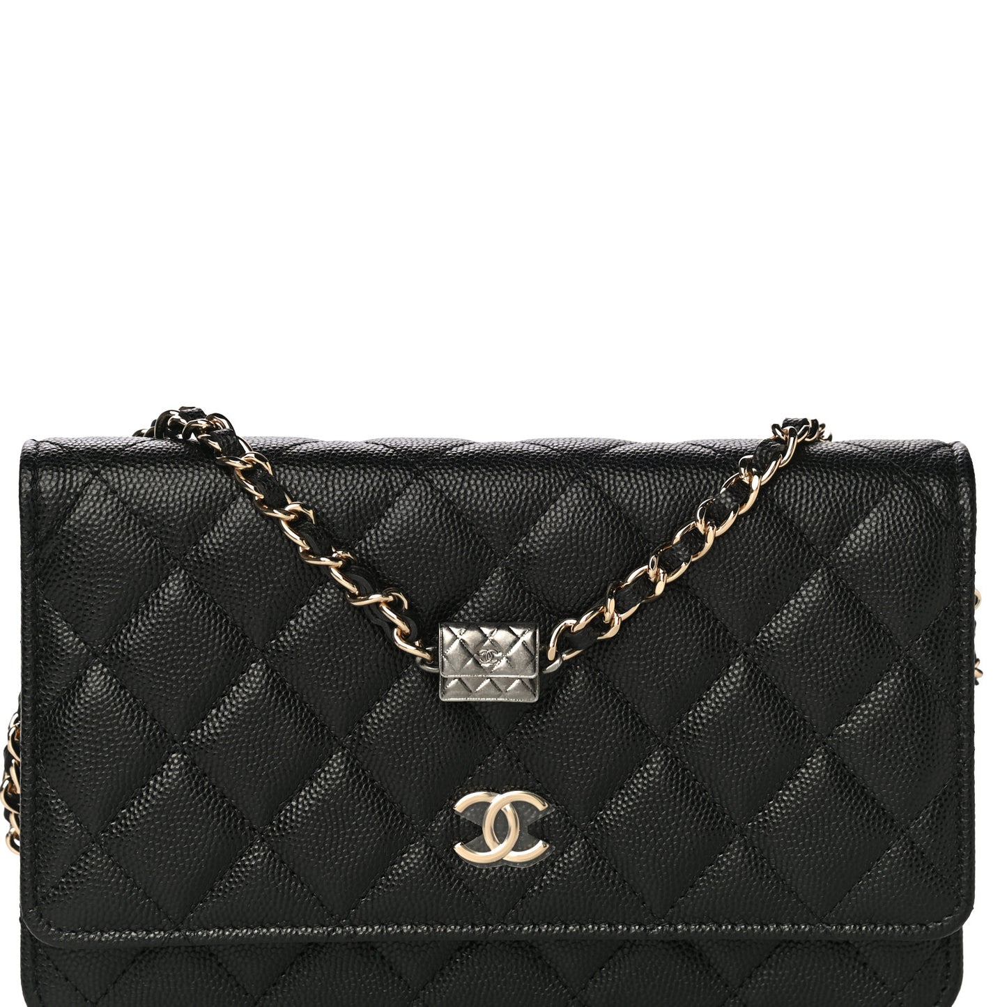 Caviar Quilted Wallet With Charms On Chain WOC Black