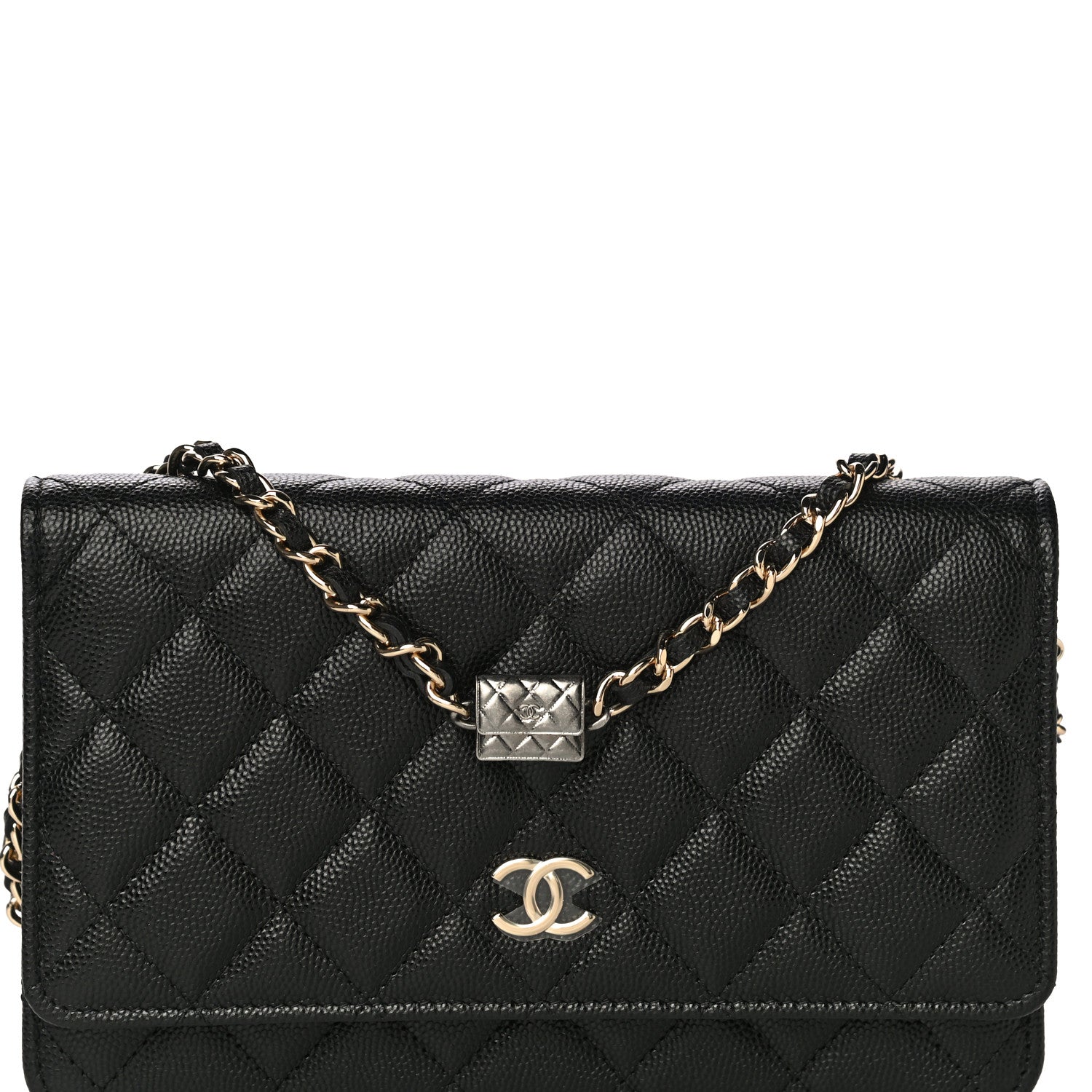 Chanel Caviar Quilted Wallet With Charms On Chain WOC Black 9 of 15