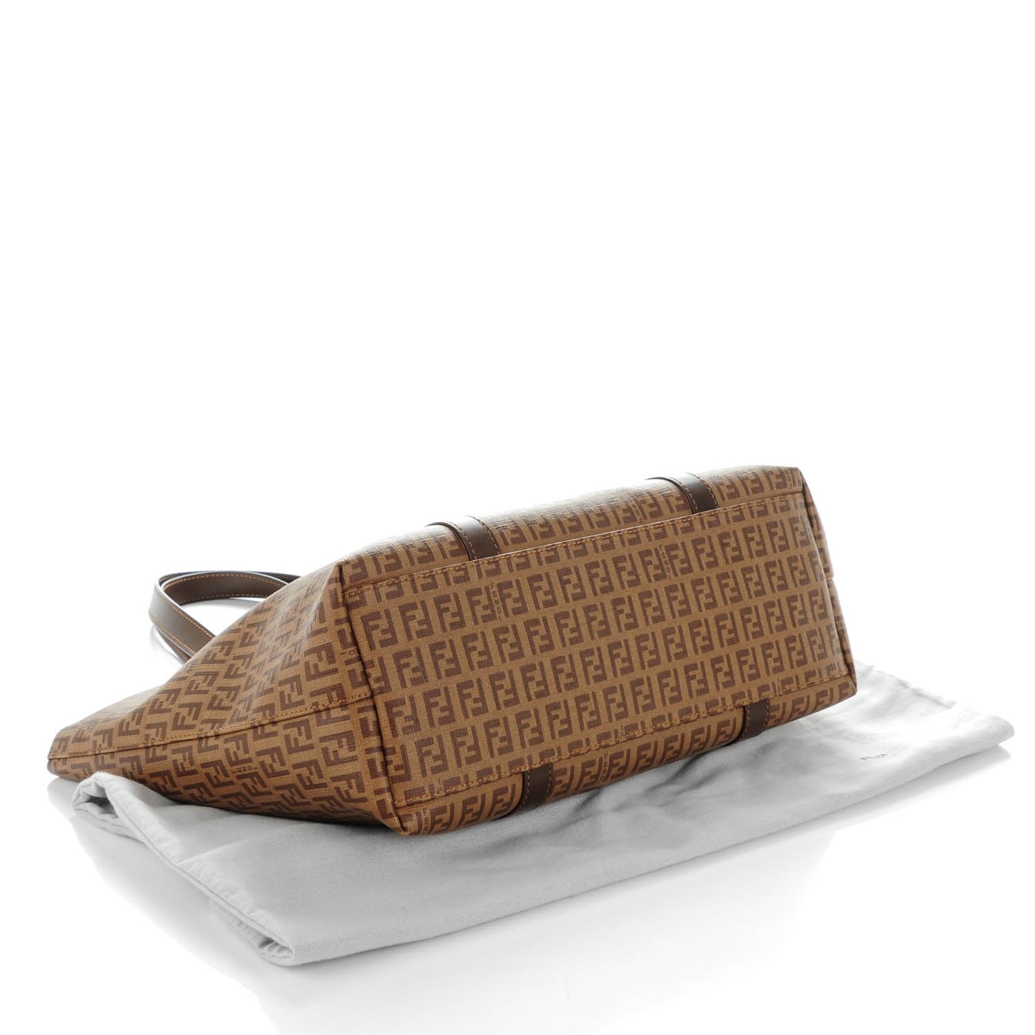 Fendi Zucchino Spalmati Vitello Large Charm Shopper Tote Nocciola Castagna 4 of 8