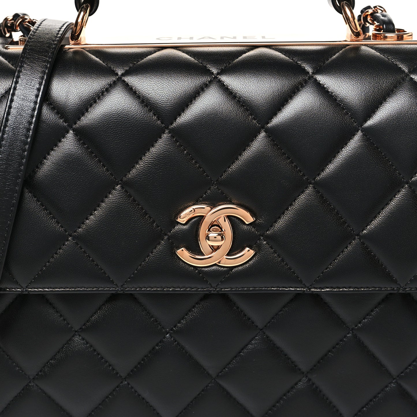 Lambskin Quilted Medium Trendy CC Flap Dual Handle Bag Black