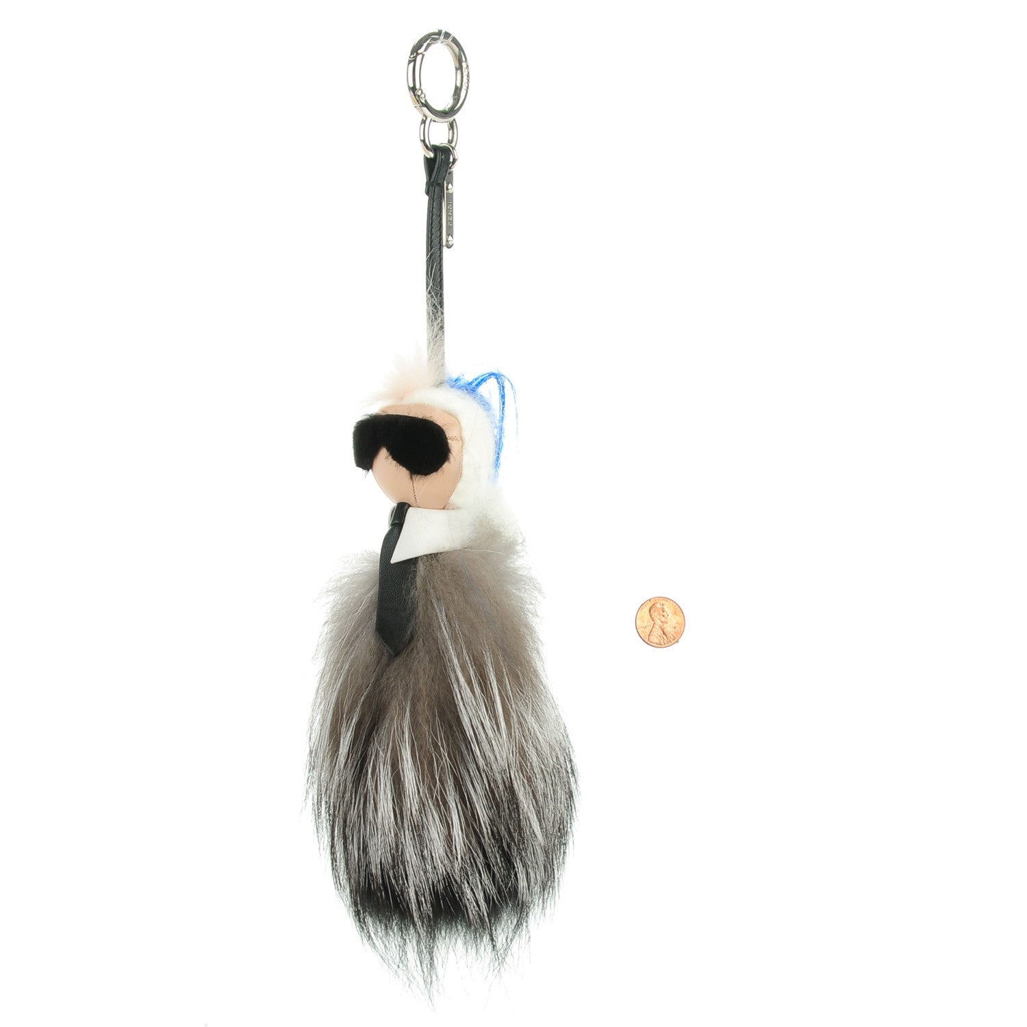 Fendi Mink Fox Goat Fur Mini Karlito Bag Charm Blue 2 of 7