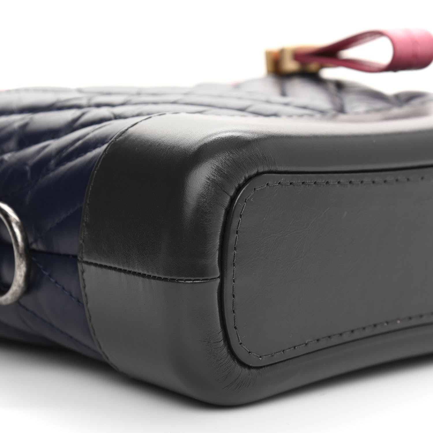 Chanel Aged Calfskin Chevron Quilted Small Gabrielle Hobo Dark Pink Navy 8 of 10