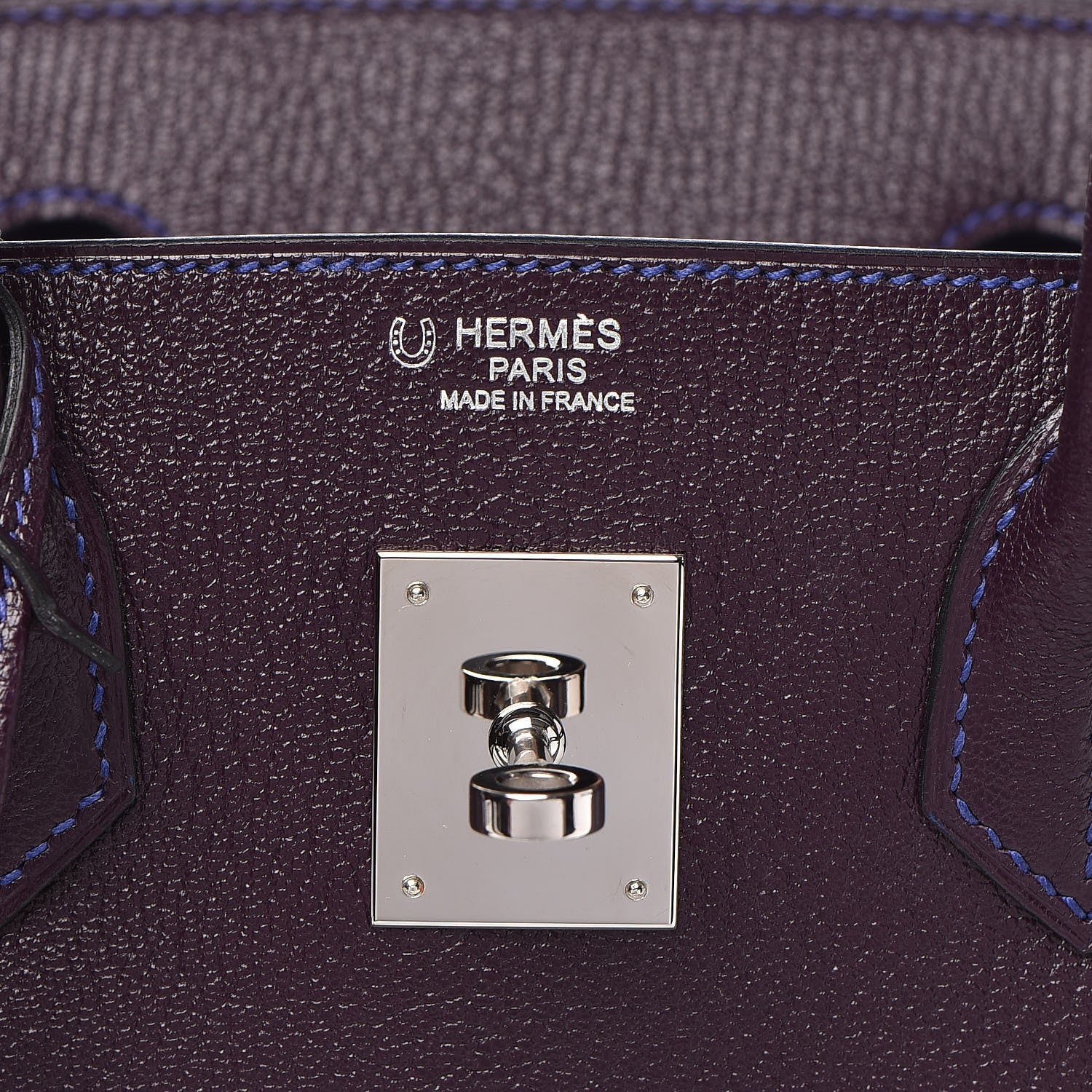 Hermes Chevre Mysore Bi-Color Horseshoe Birkin 30 Raisin Bleu Electrique 8 of 36