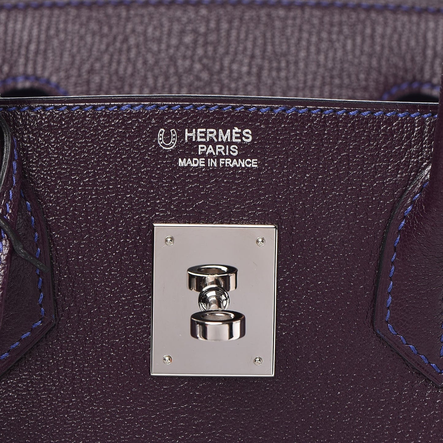 Chevre Mysore Bi-Color Horseshoe Birkin 30 Raisin Bleu Electrique