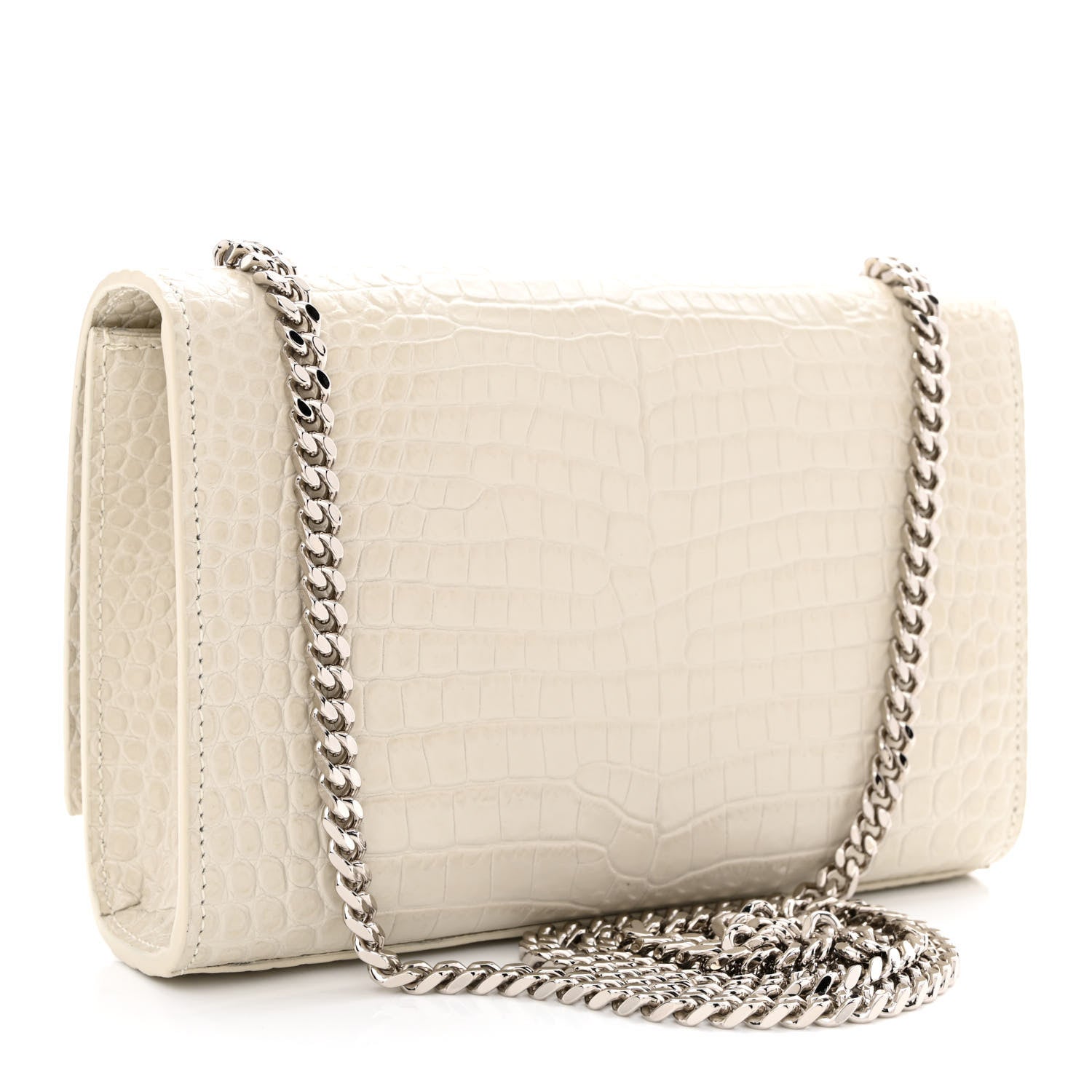 Saint Laurent Calfskin Crocodile Embossed Small Classic Monogram Kate Tassel Satchel Blanc Vintage 3 of 10