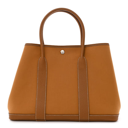 Hermes Toile Militaire Vache Country Verso Garden Party 36 PM Gold Dune Magnolia 1 of 10