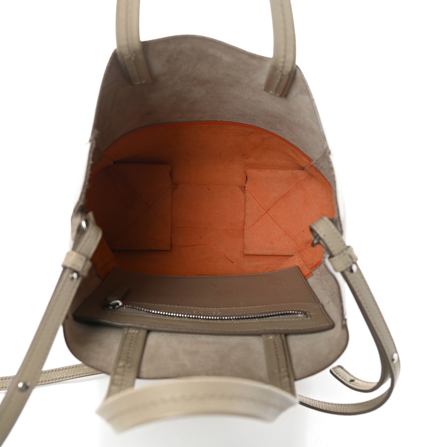Grained Calfskin Small Vertical Bi-Cabas Fluo Orange Taupe