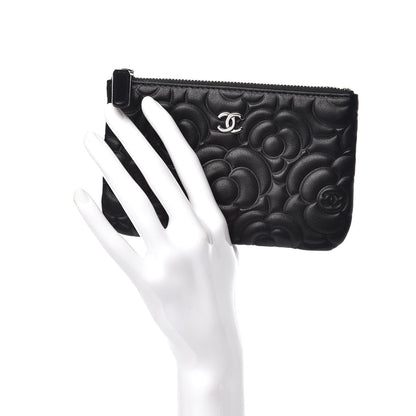 Chanel Goatskin Camellia Embossed Cosmetic Pouch Black 2 of 7