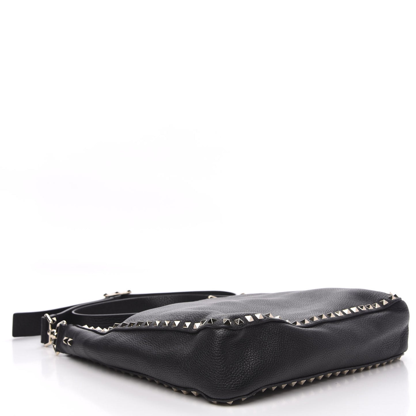 Pebbled Calfskin Large Rockstud Flip-Lock Messenger Bag Black