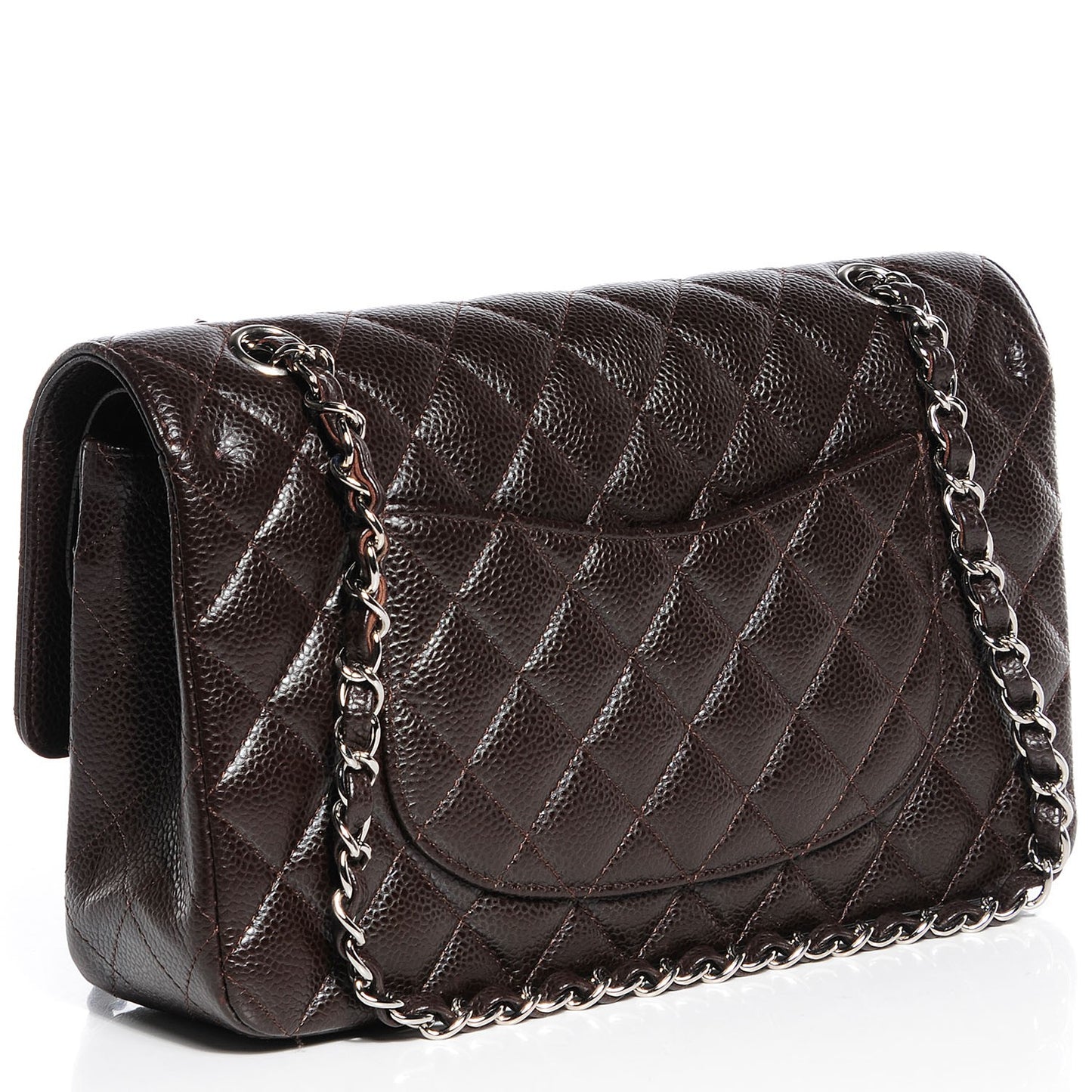 Caviar Quilted Medium Double Flap Brown