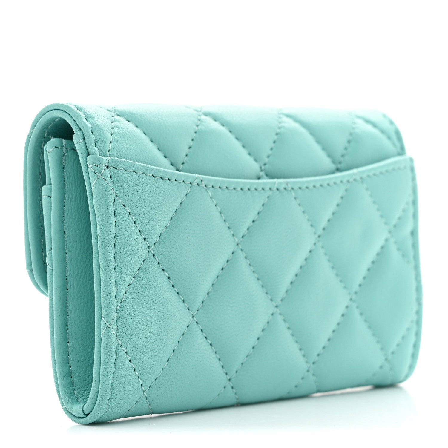 Chanel Lambskin Quilted Flap Card Holder Wallet Turquoise 3 of 8
