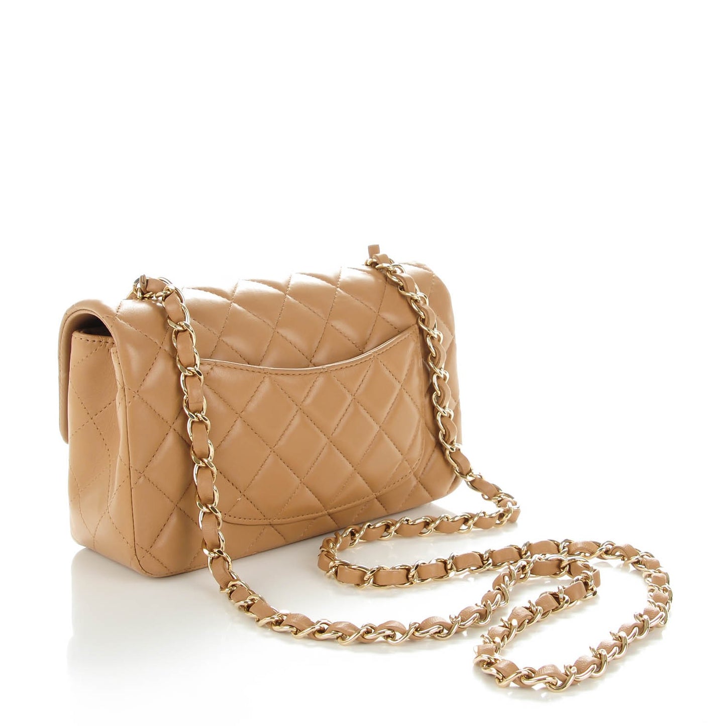 Lambskin Quilted Mini Rectangular Flap Beige