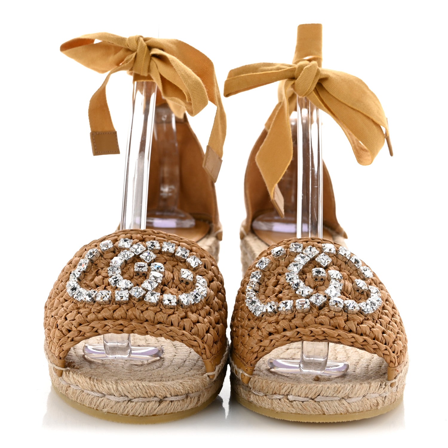 Gucci Raffia Canvas Crystal Interlocking G Espadrilles 39 Beige 3 of 9