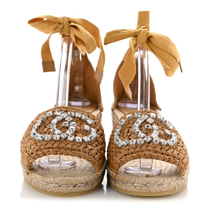 Gucci Raffia Canvas Crystal Interlocking G Espadrilles 39 Beige 3 of 9