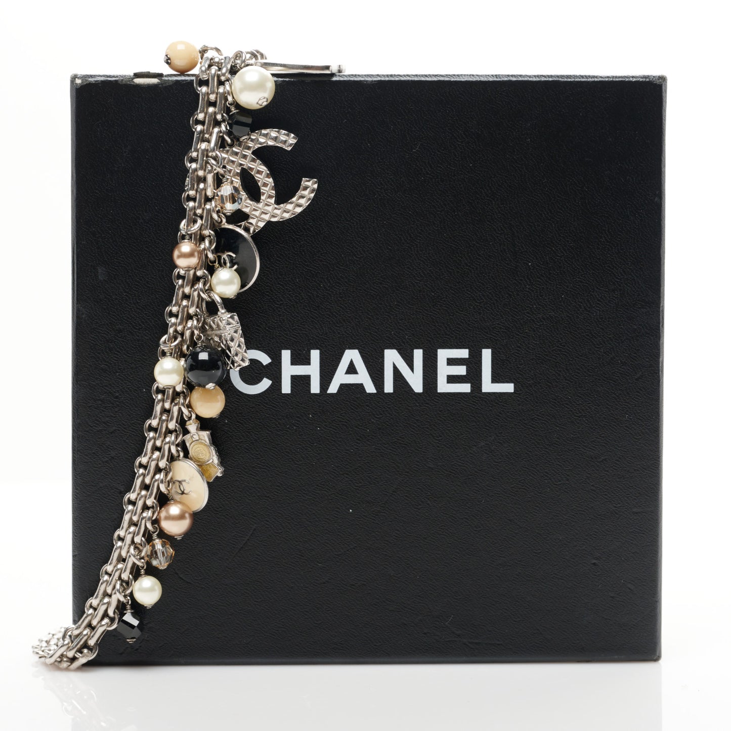 Enamel Pearl Charm Short Necklace Silver