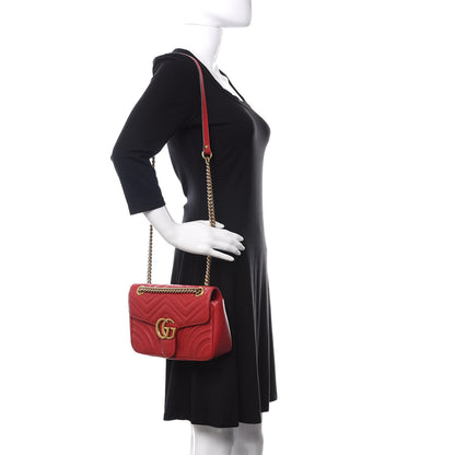 Gucci Calfskin Matelasse Small GG Marmont Shoulder Bag Hibiscus Red 2 of 10