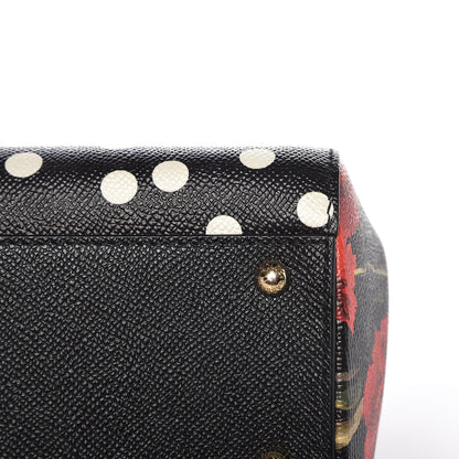 Dolce & Gabbana Dauphine Polka Dot Floral Print Medium Miss Sicily Satchel Black 10 of 13