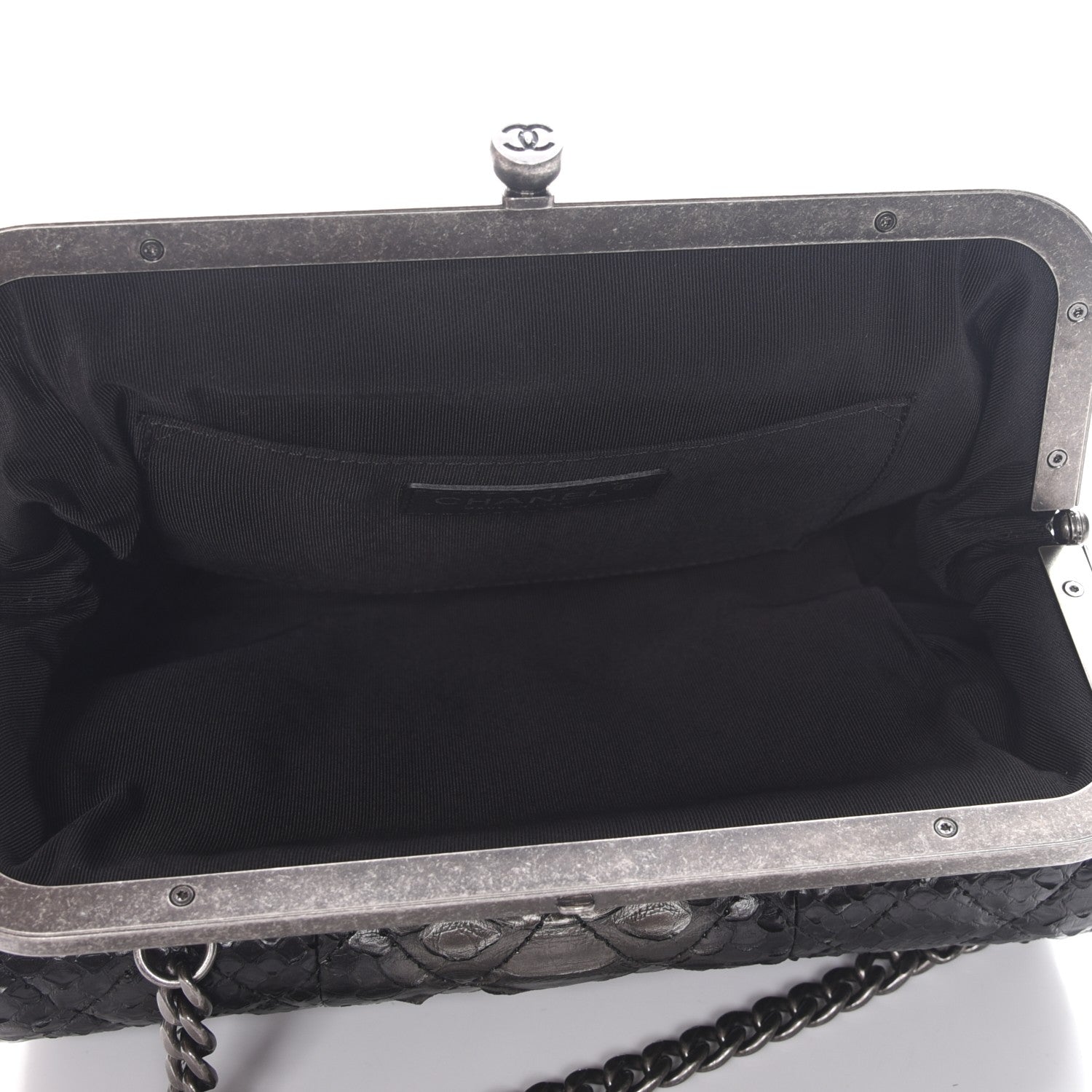 Chanel Lambskin Python Kisslock Tabatiere Clasp Flap Black 6 of 10
