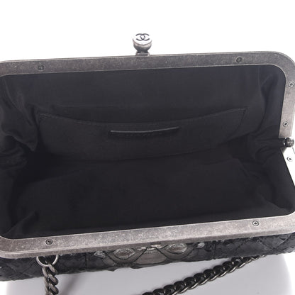 Chanel Lambskin Python Kisslock Tabatiere Clasp Flap Black 6 of 10
