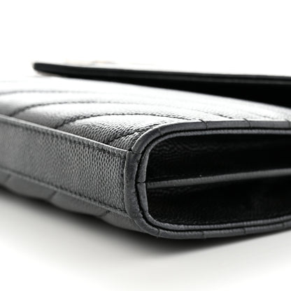 Saint Laurent Grain De Poudre Matelasse Chevron Monogram Chain Wallet Black 11 of 18