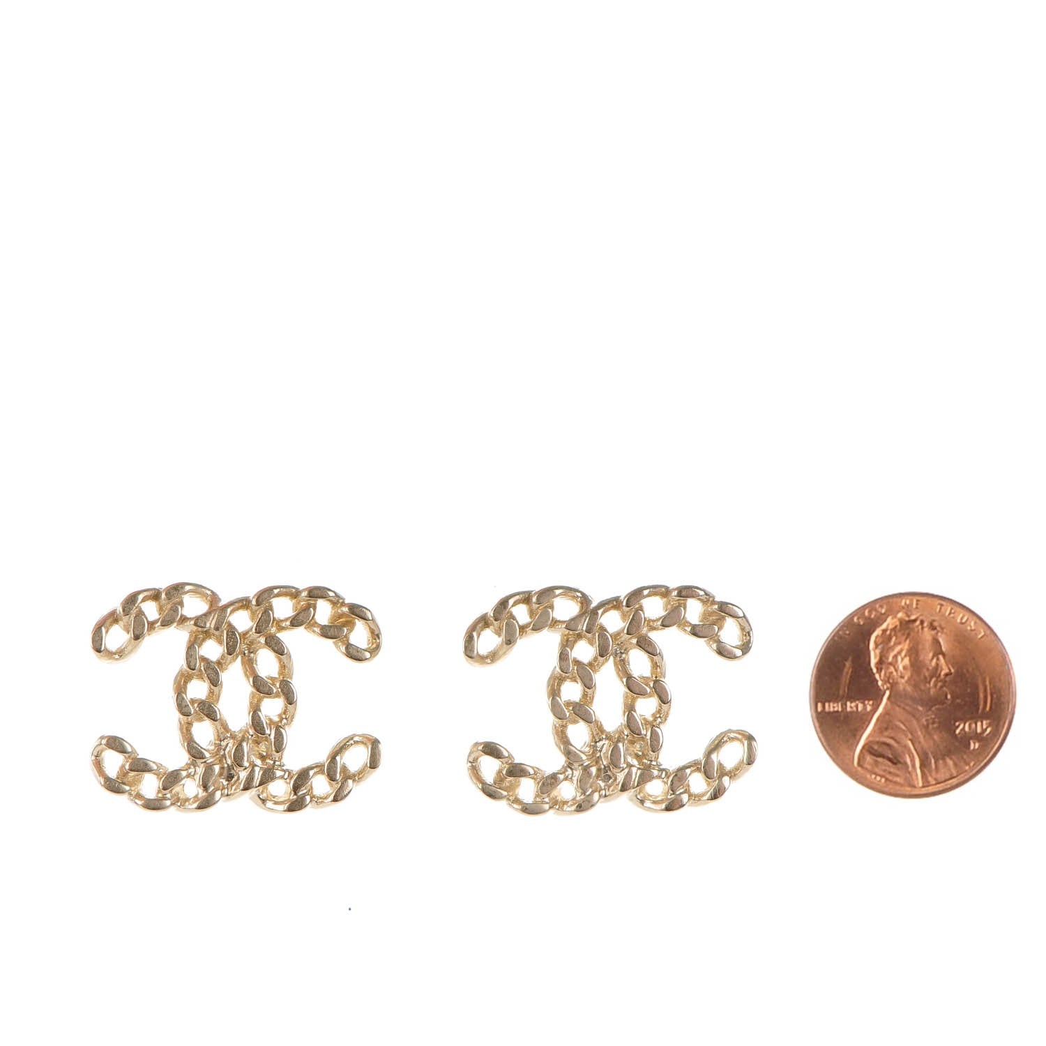 Chanel Metal Chain Link CC Earrings Gold 2 of 5
