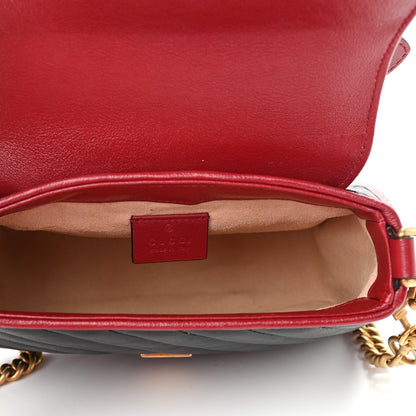 Gucci Vintage Effect Calfskin Matelasse Diagonal Mini Torchon GG Marmont Top Handle Shoulder Bag Black Romantic Cherry 5 of 10