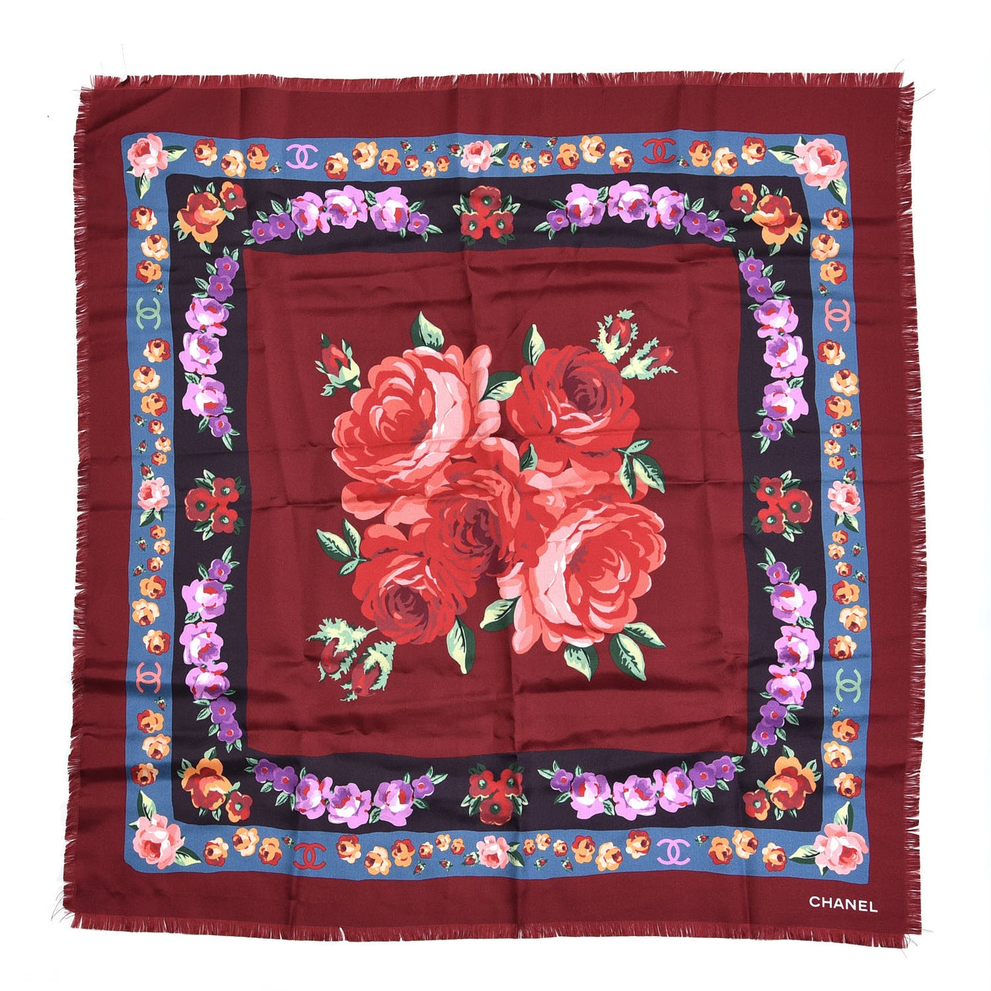 Silk CC Camellia Square Scarf Red