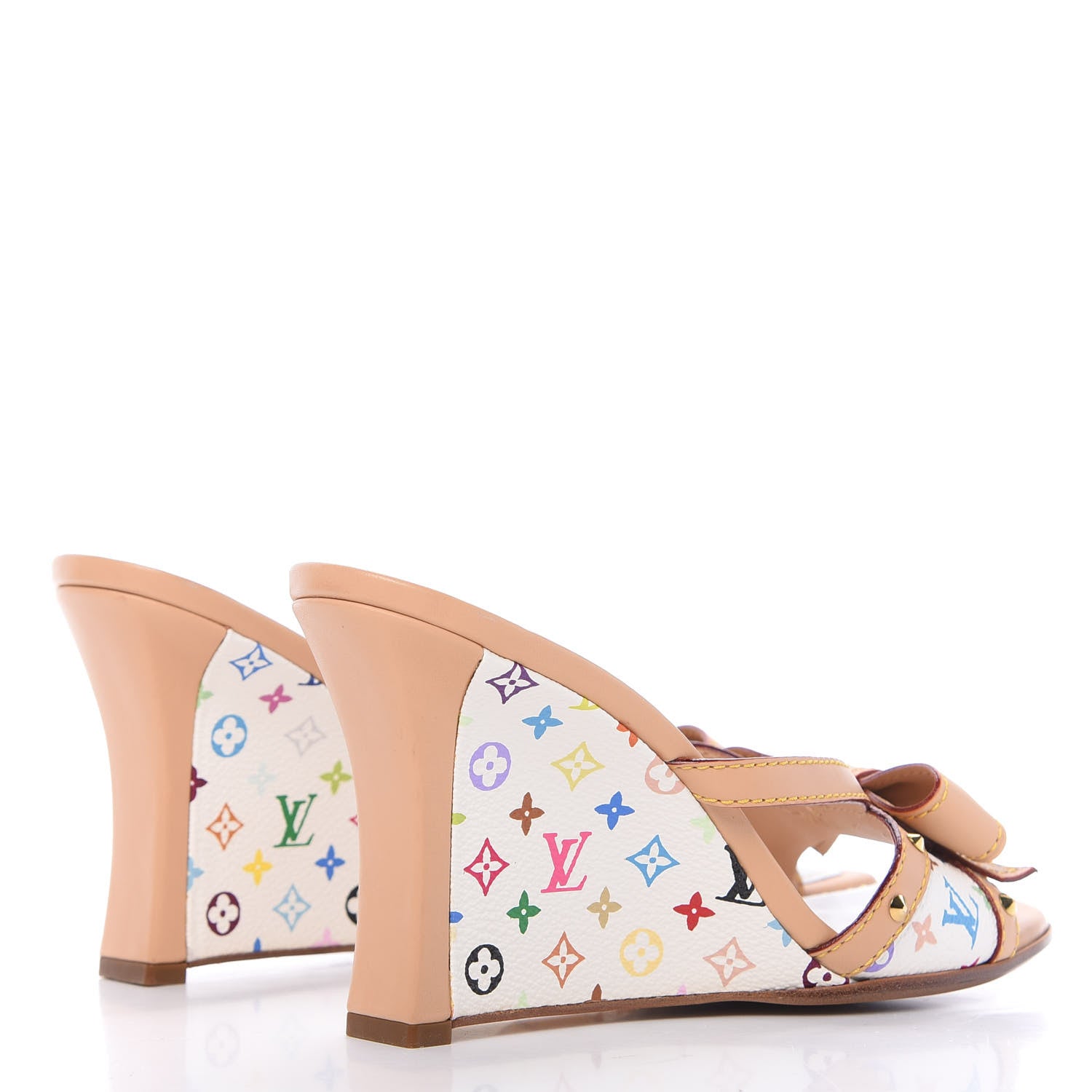 Louis Vuitton Monogram Multicolor Bow Wedge Sandals 37 White 4 of 11