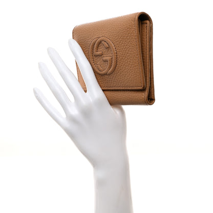 Gucci Pebbled Calfskin Soho Compact Flap Wallet Camelia 2 of 10