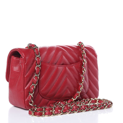 Chanel Caviar Chevron Quilted Mini Rectangular Flap Dark Pink 3 of 13