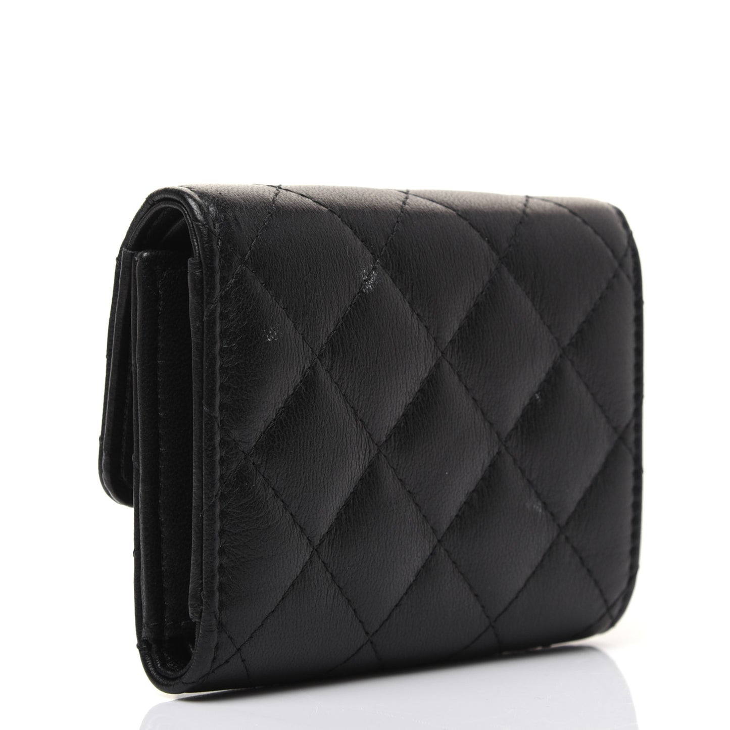 Lambskin Quilted Small Compact Wallet Black