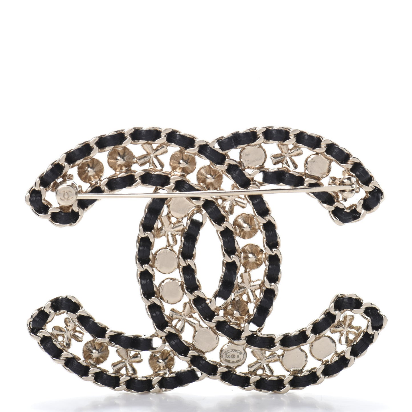 Metal Lambskin Crystal Sergeant Brooch Black Gold