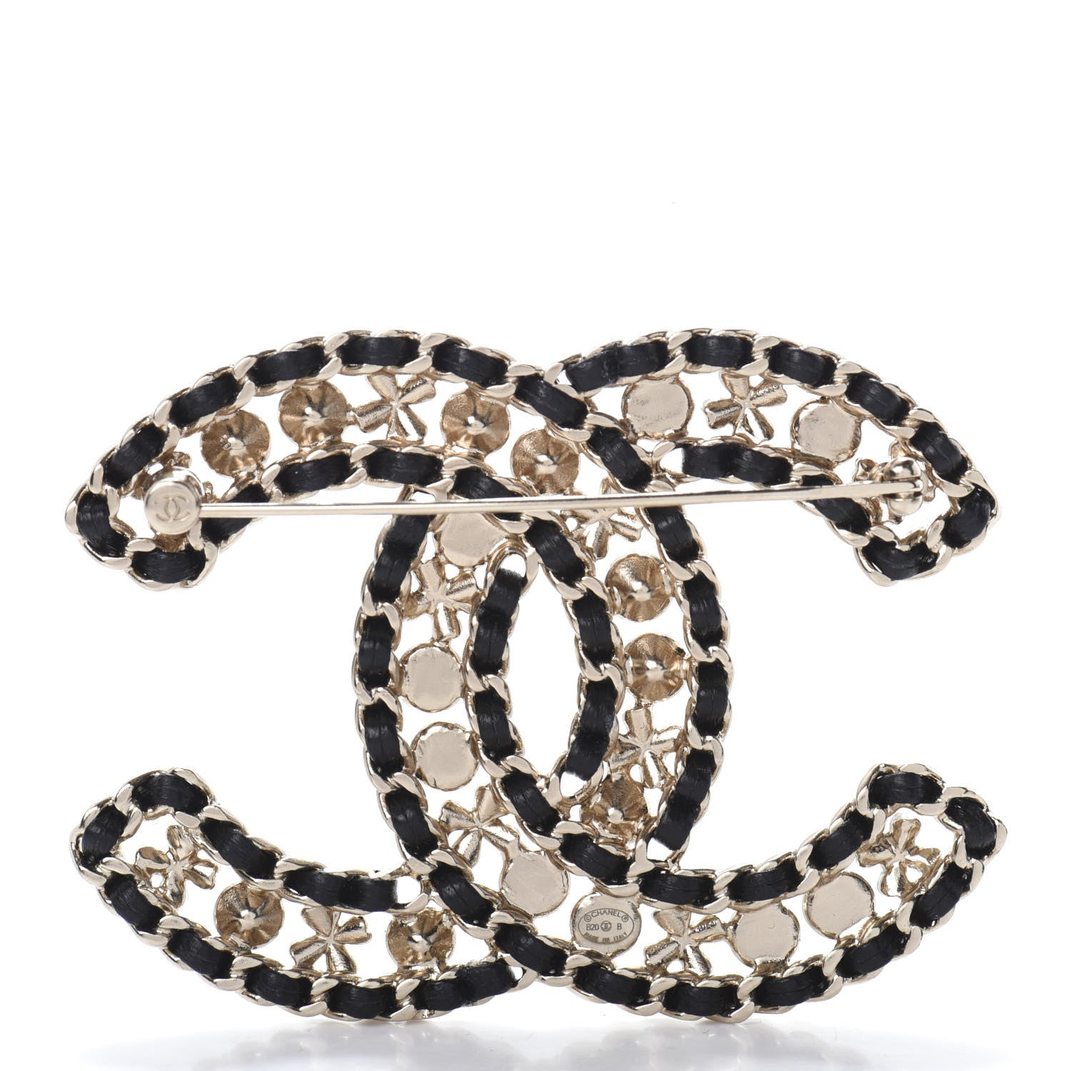 Chanel Metal Lambskin Crystal Sergeant Brooch Black Gold 3 of 4