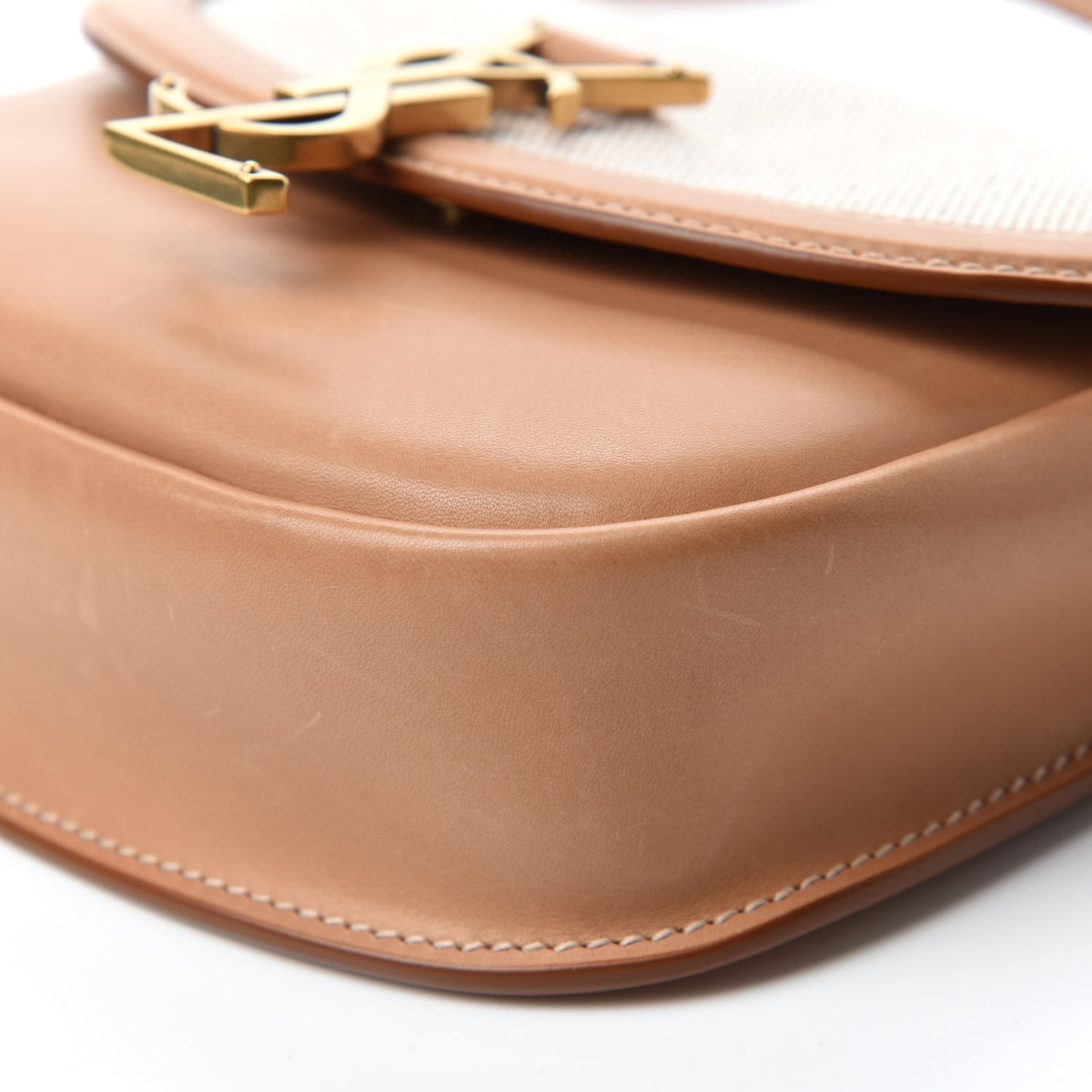 Smooth Calfskin Cotton Canvas Small Kaia Satchel Natural Beige
