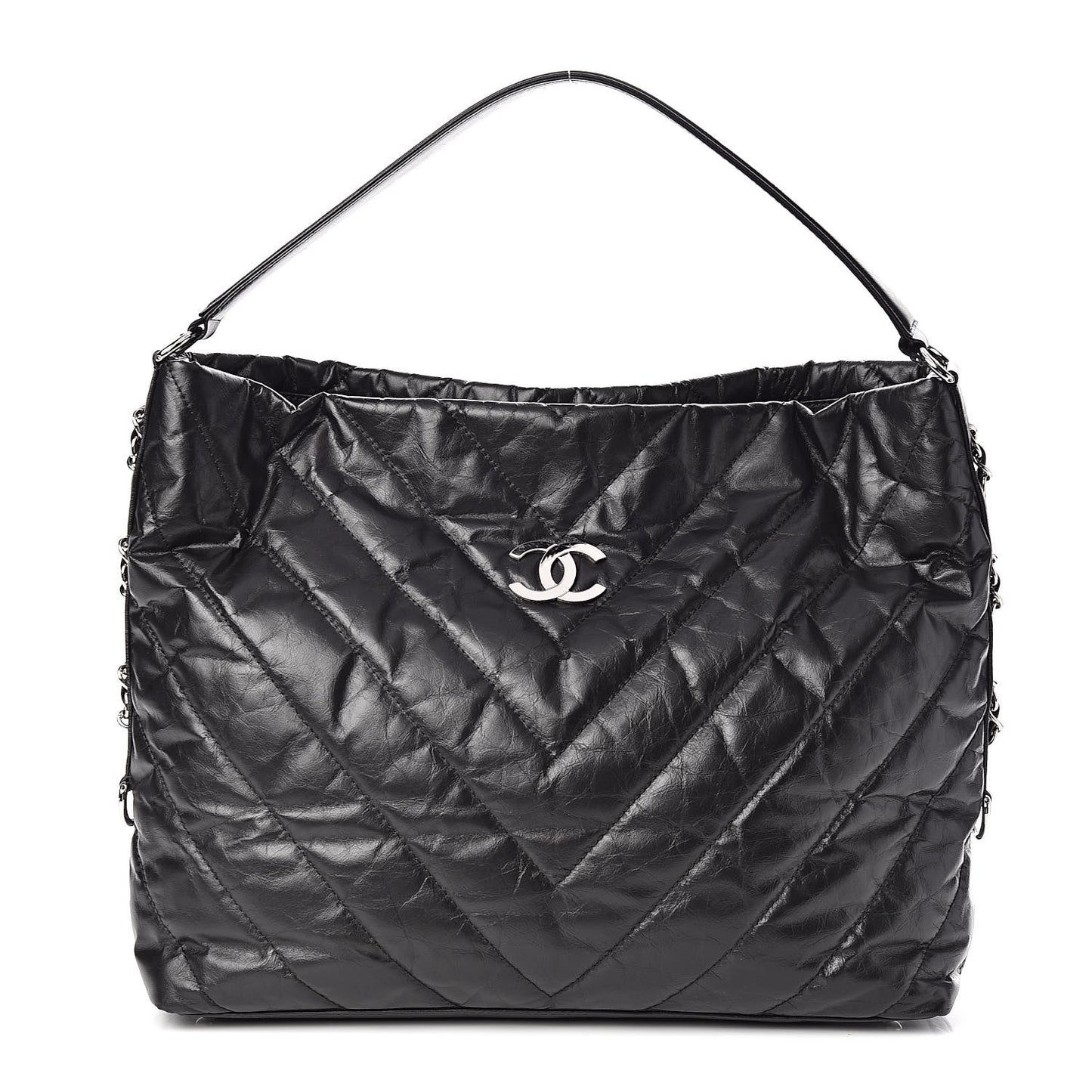 Aged Calfskin Chevron Small Big Bang Hobo Black