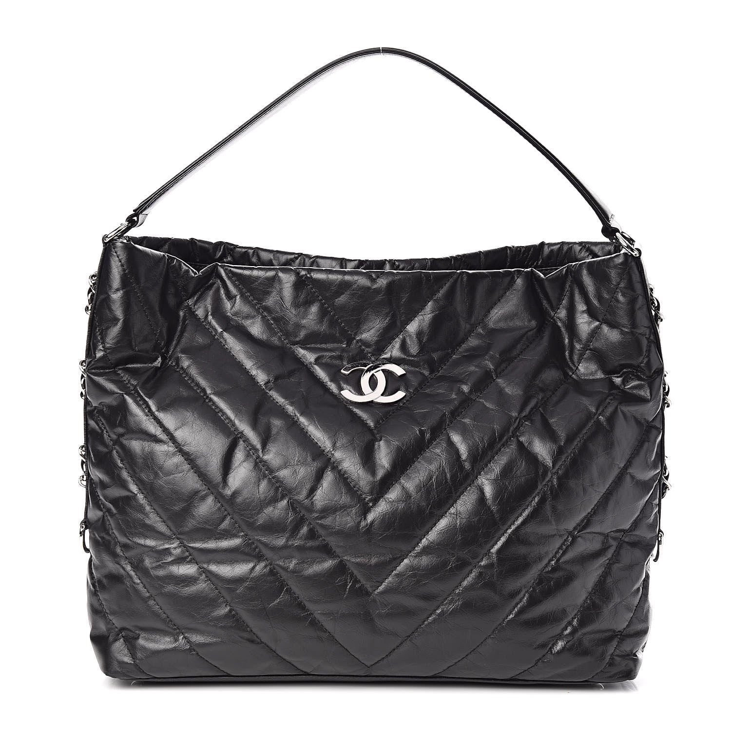 Chanel Aged Calfskin Chevron Small Big Bang Hobo Black 1 of 11