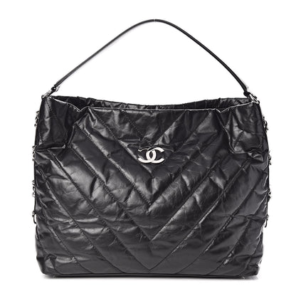 Chanel Aged Calfskin Chevron Small Big Bang Hobo Black 1 of 11