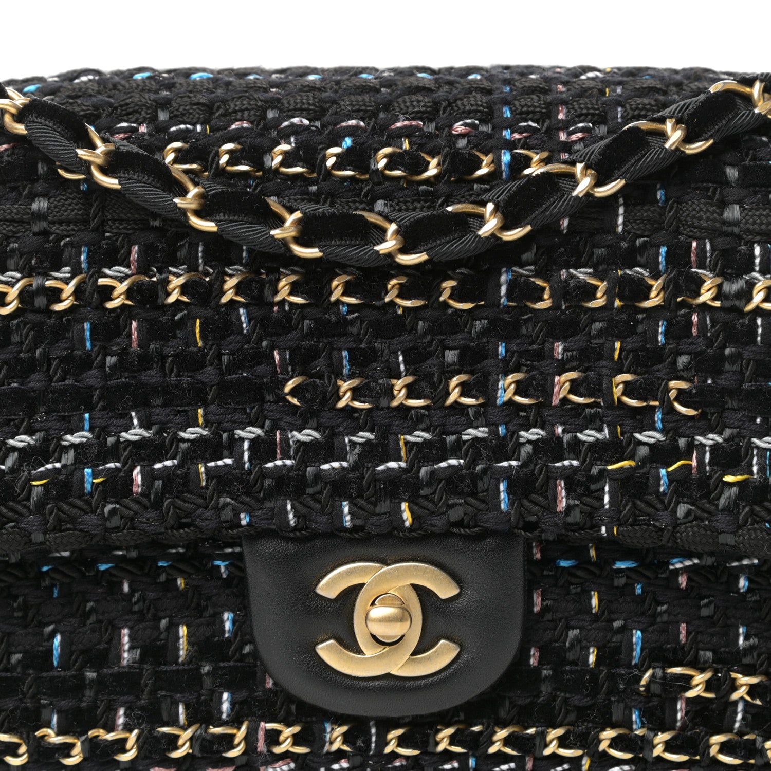 Chanel Tweed Chain Braid Medium Single Flap Black 10 of 10