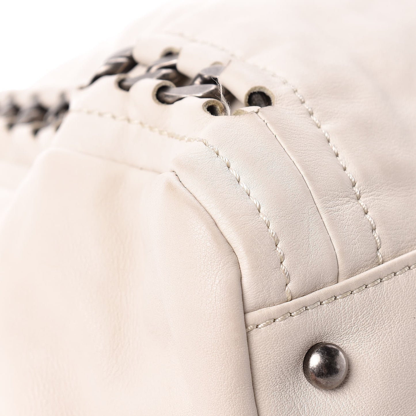 Calfskin Large East West Modern Chain Tote White