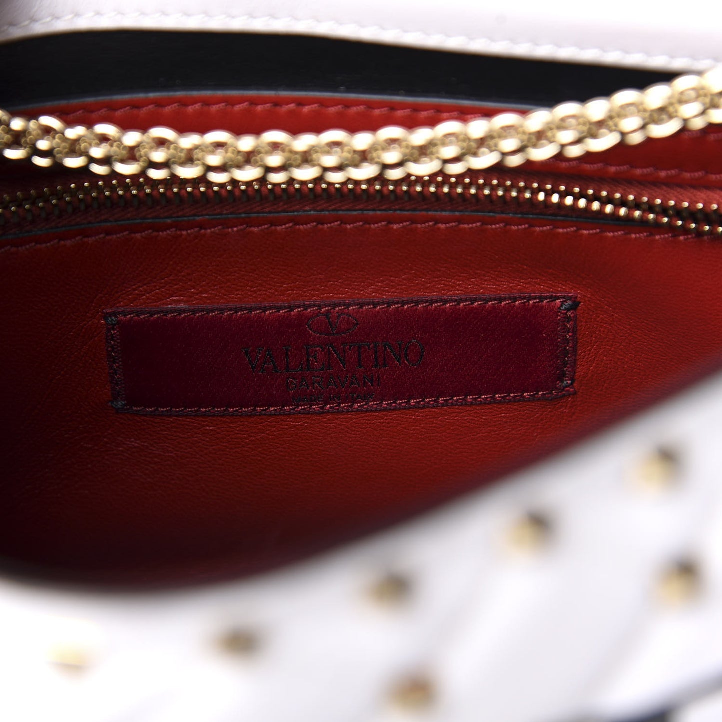 Lambskin VLTN Print Medium Rockstud Spike Shoulder Bag Optic White Black