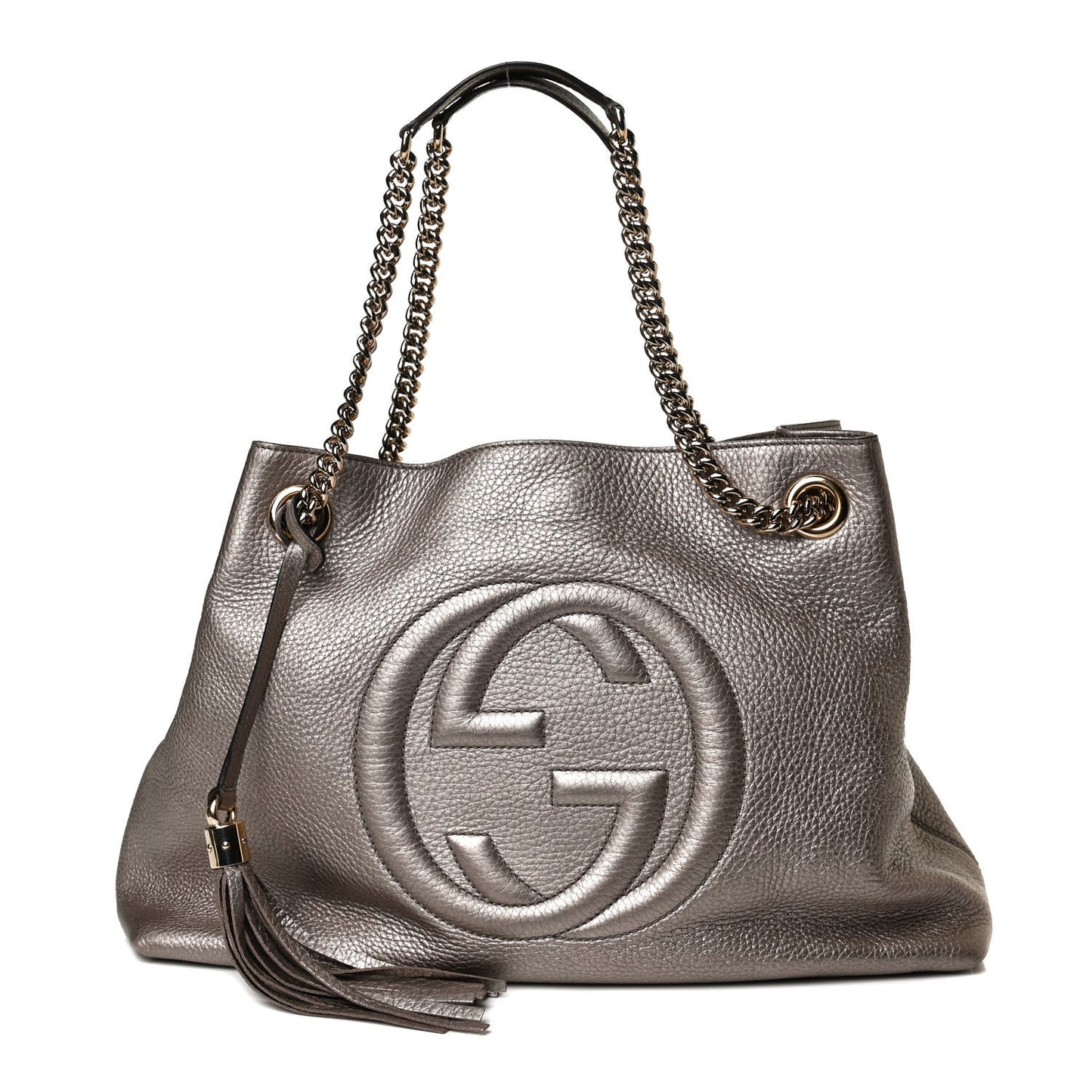 Metallic Pebbled Calfskin Medium Soho Chain Shoulder Bag Golden Beige
