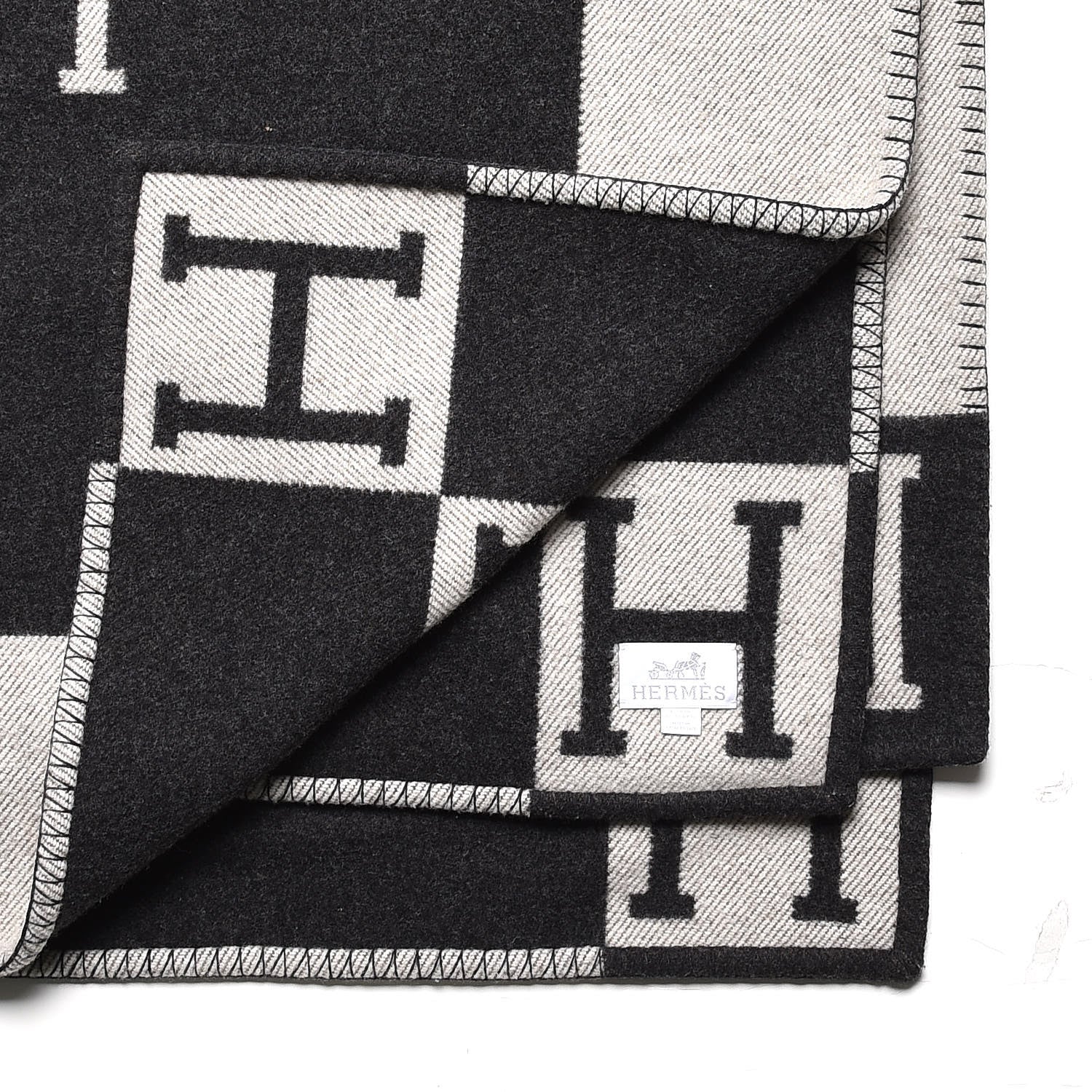 Hermes Wool Cashmere Avalon Blanket Ecru Gris Fonce 4 of 4